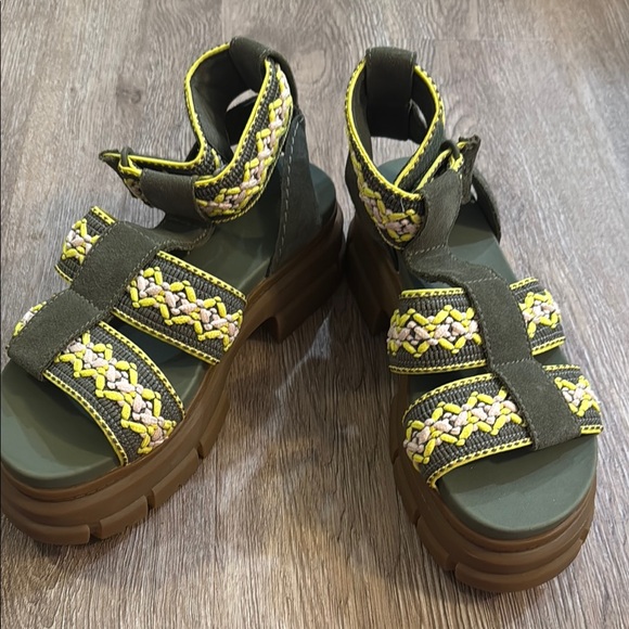 Green and Yellow Strappy Sandals - Picture 1 of 6